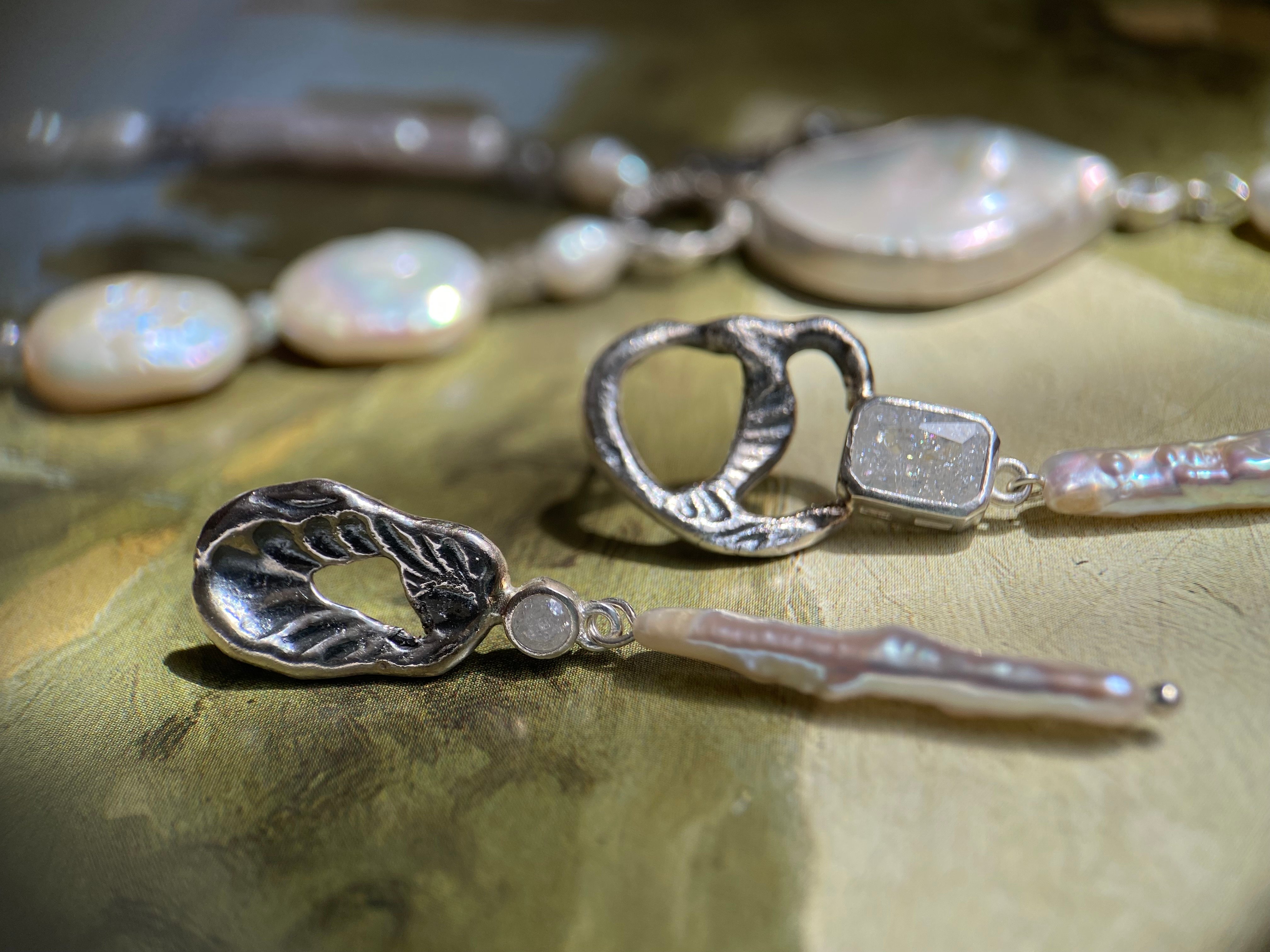 Silver and stone jewelry - single edition piece with sapphire, emerald or pearl